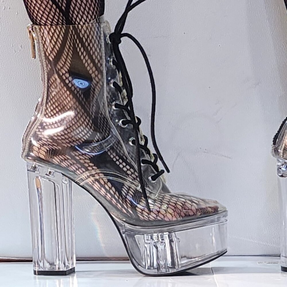 💥KILLER BOOTS!💥DOLLS KILL CURRENT MOOD TRANSPARENT PLATFORM LACE -UP BOOTS - Picture 12 of 16